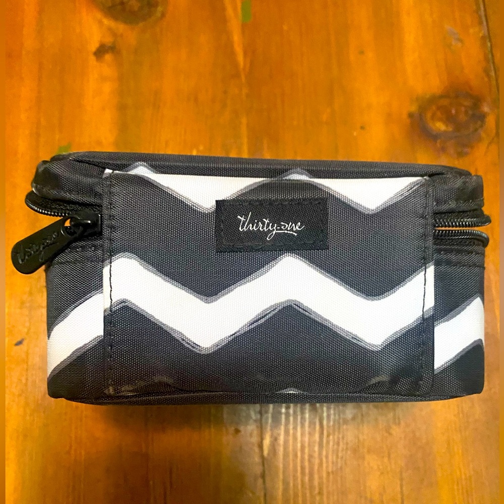 Small thirty one bag, jewelry case, black and white chevron